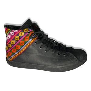 Inkkas Black Leather High Tops With Colorful Geometric Design Pink Yellow